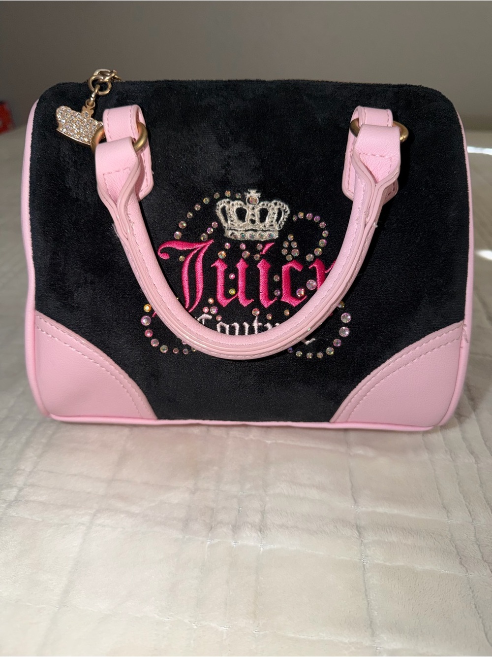 Juicy Couture Black & Pink Embellished Satchel shoulder bag y2k style